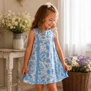 Claire & Charlie Girls 6X Blue Floral A-Line Dress Cottagecore Boutique Party